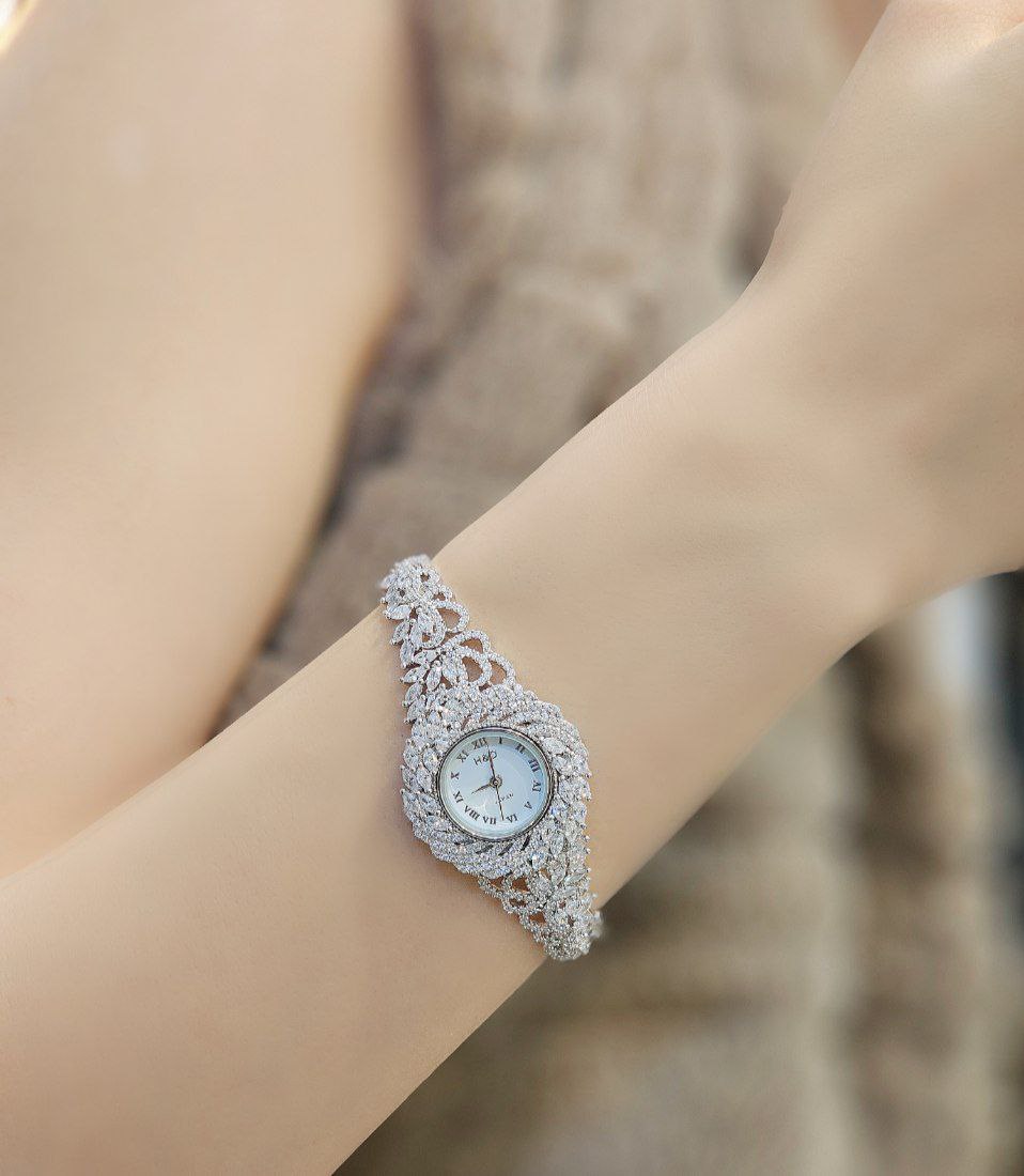 ساعت نقره جواهری زنانه روکش طلا