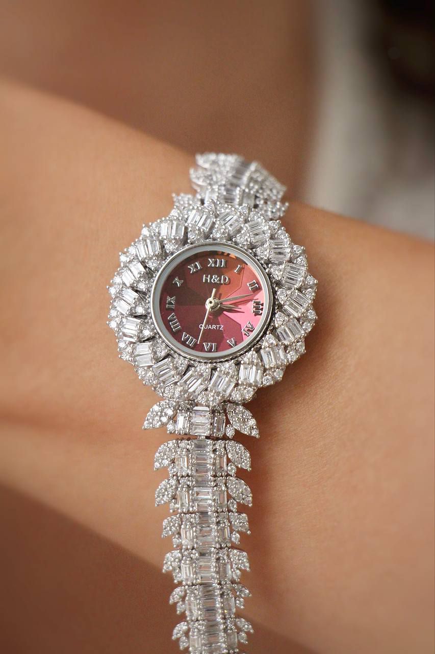 ساعت نقره جواهری زنانه روکش طلا