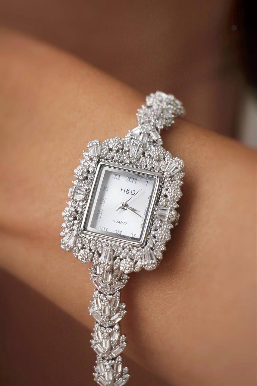 ساعت نقره جواهری زنانه روکش طلا