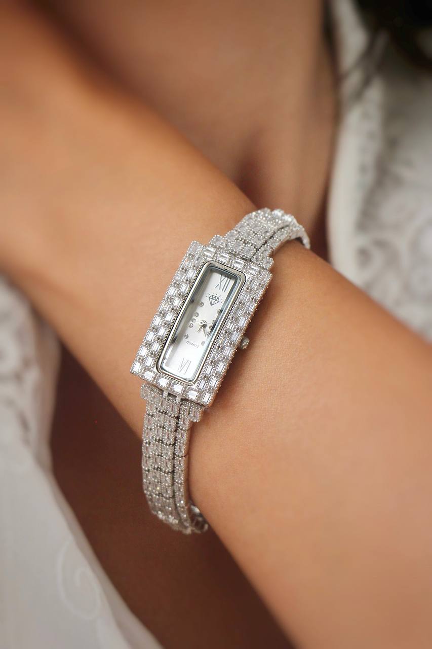 ساعت نقره جواهری زنانه روکش طلا