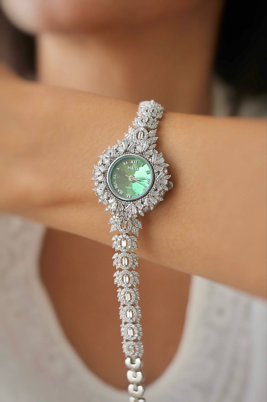 ساعت نقره جواهری زنانه روکش طلا