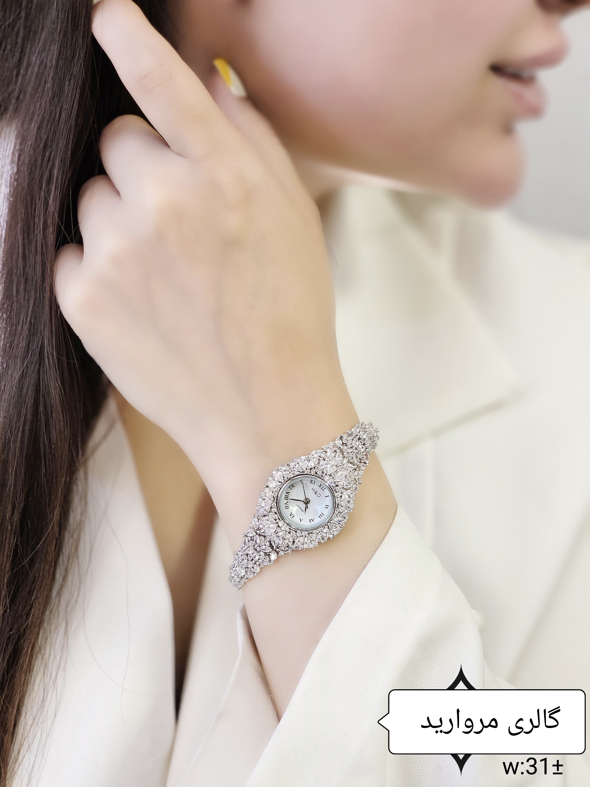 ساعت نقره جواهری زنانه روکش طلا