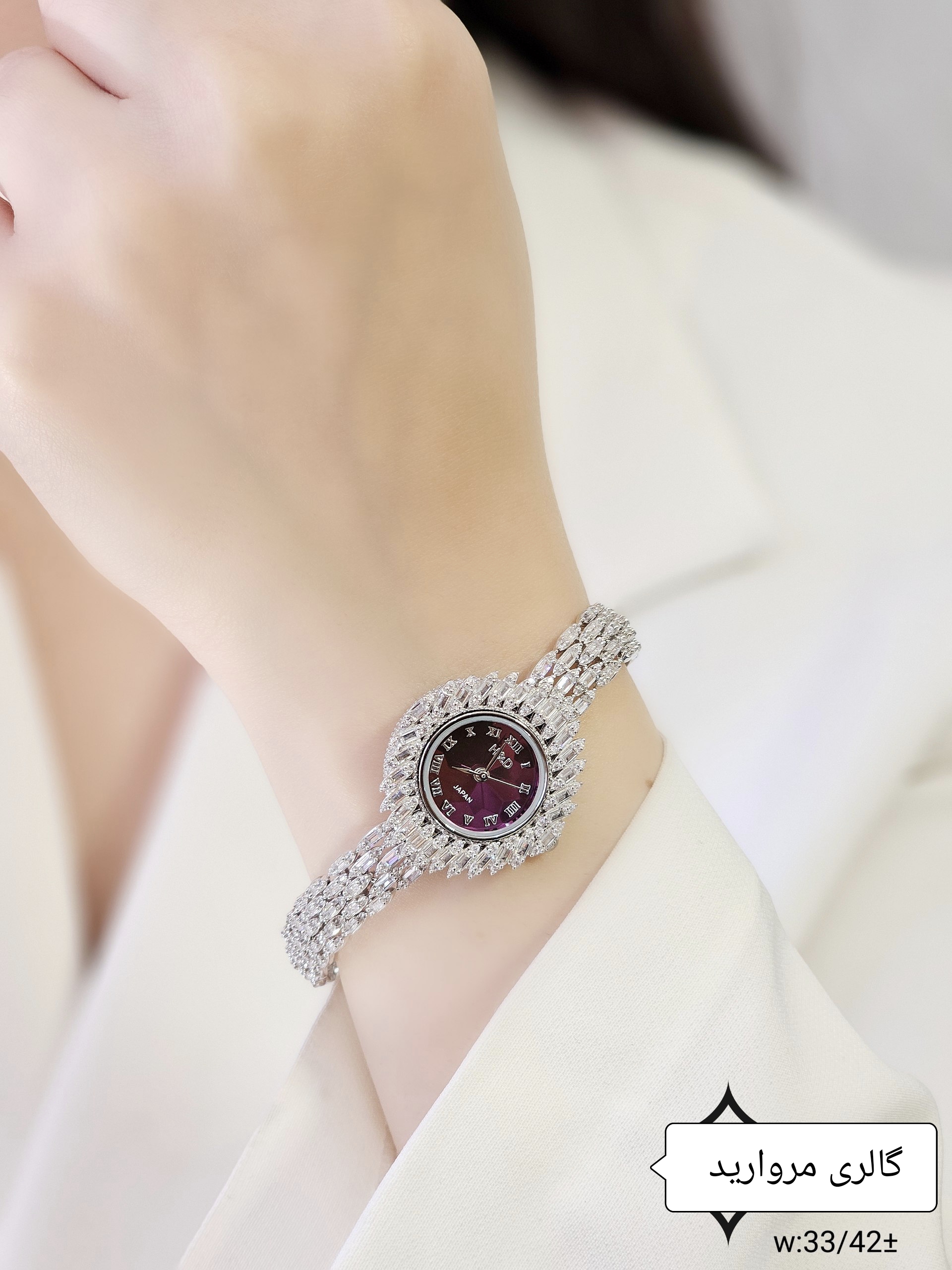 ساعت نقره جواهری زنانه روکش طلا
