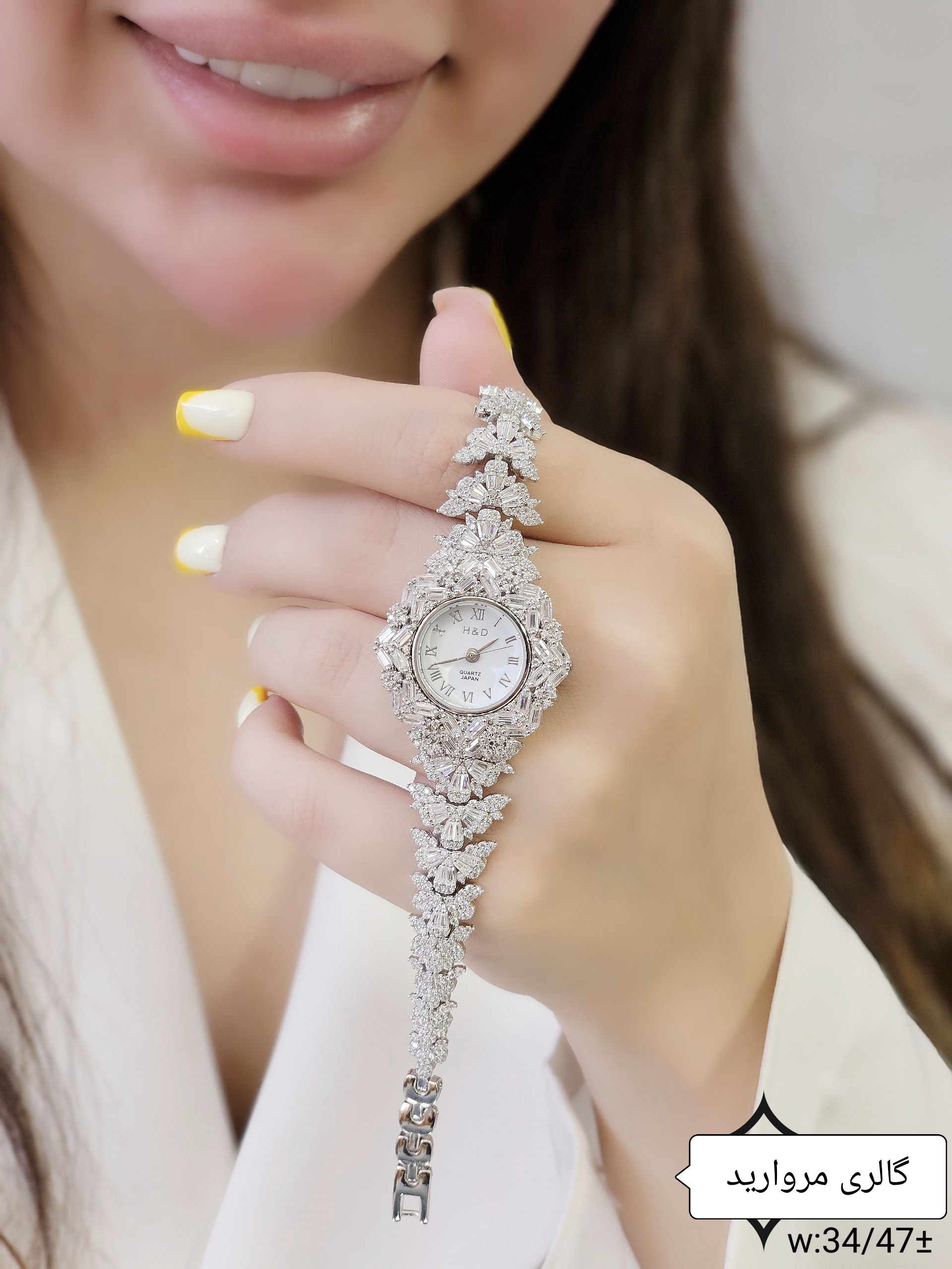 ساعت نقره جواهری زنانه روکش طلا