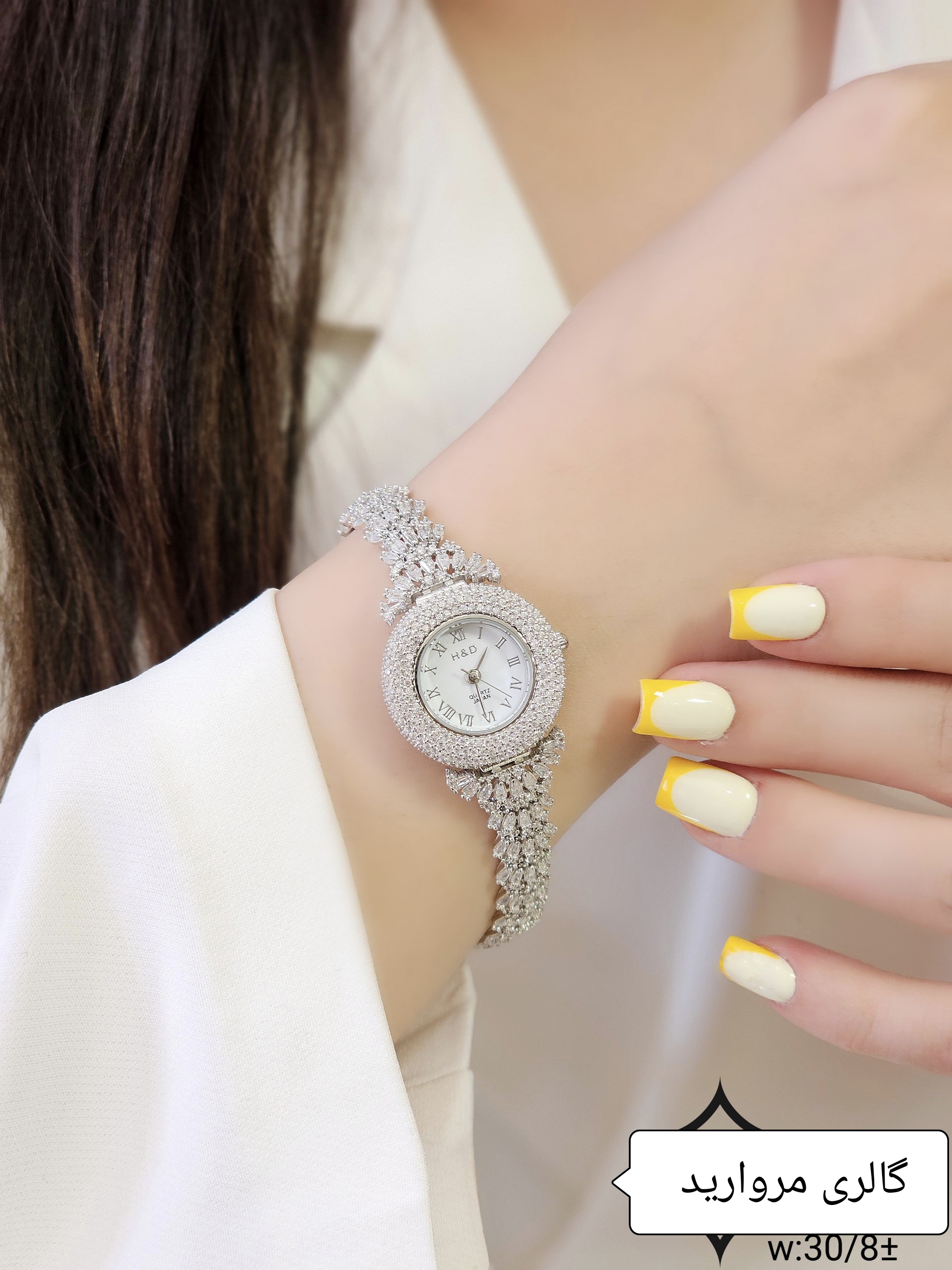 ساعت نقره جواهری زنانه روکش طلا سفید