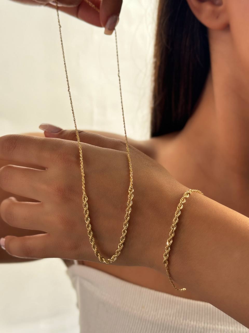 ست طلا گردنبند و دستبند مدل طنابی